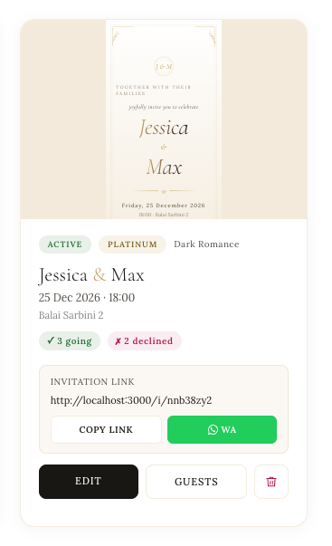 Invitation dashboard card