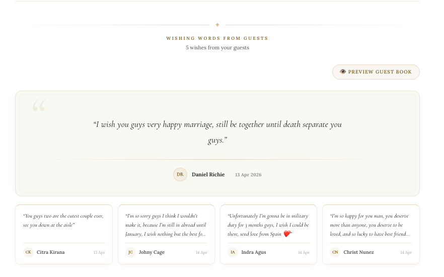 Wishing words from guests